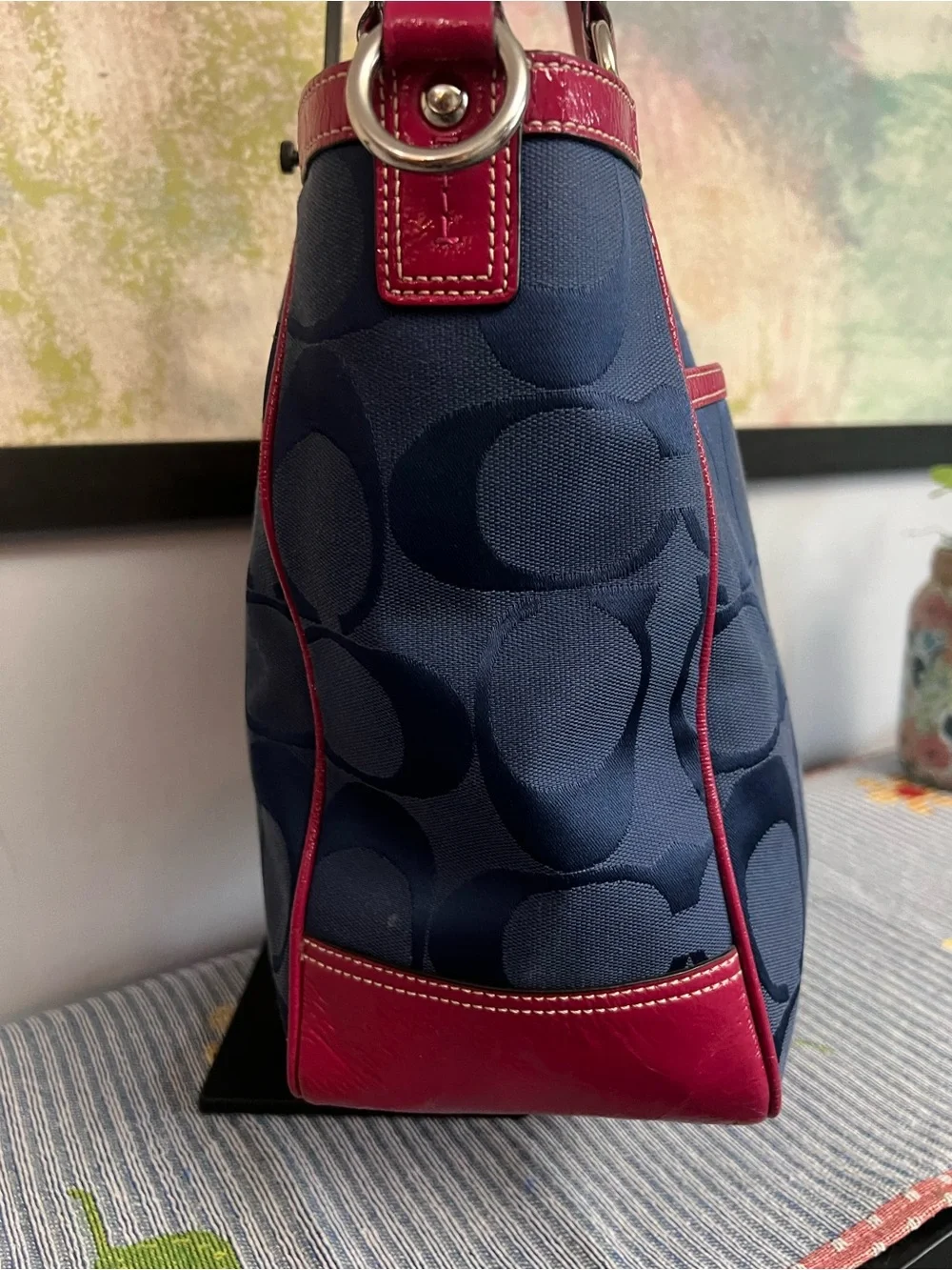 Coach 2010 Pink and Navy Signature Laura Tote Bag - Picture 8 of 13